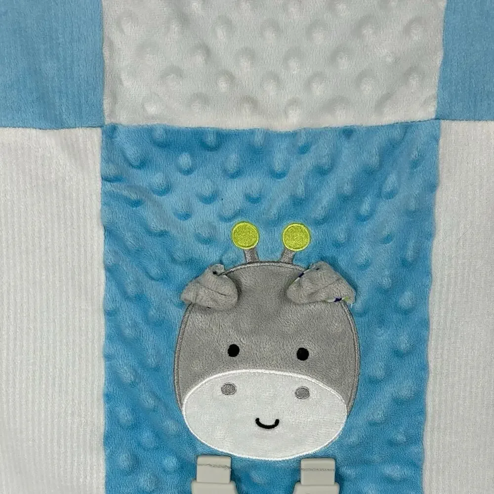 Forever Baby Patch & Play Blue Giraffe Blanket Teether Mirror Sherpa Patchwork